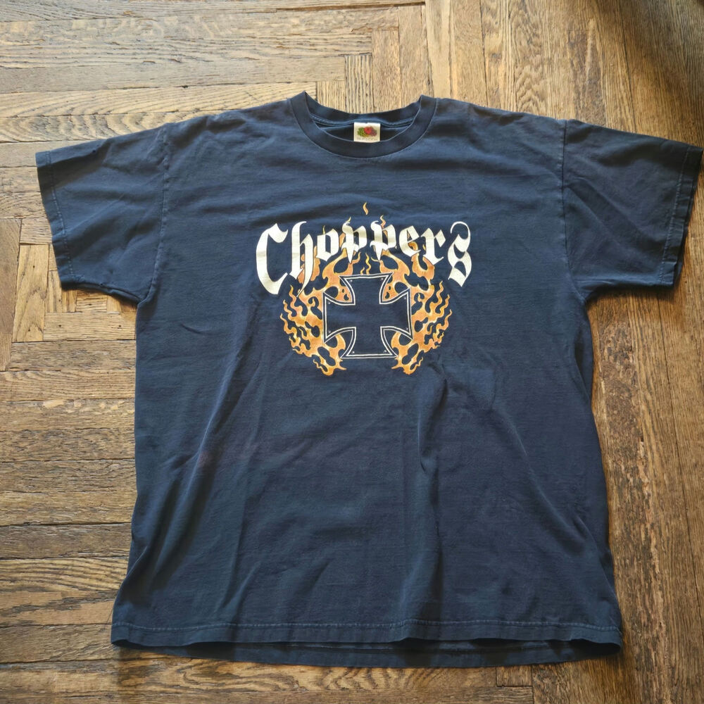 VTG West Coast Choppers Flaming Cross T-Shirt Men's Size XL Black Distressed